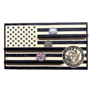 Handcrafted Wooden American Flag Navy Challenge Coin Display